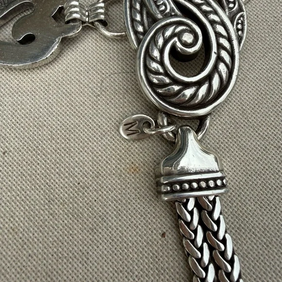 Vintage Brighton Scroll Heart Herringbone Silver Chain Belt Women's Medium - Picture 6 of 8